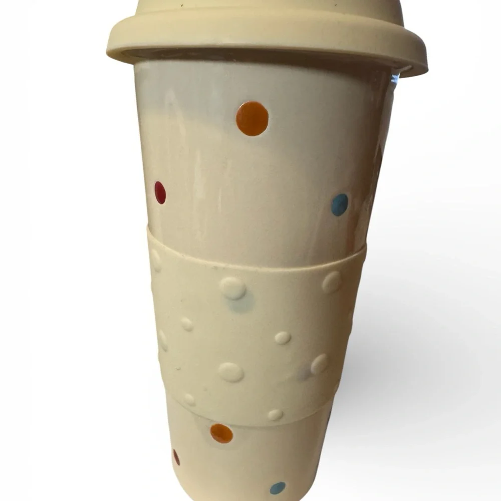Temp-Tations Cream Polka Dot 12oz Mug Bundle 4 Cups With Lids